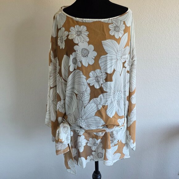 A.B. Lambdin Silk Poncho Coverup Top Floral Sequin Beads Tie Plus Sz 18 Vintage - Picture 1 of 12